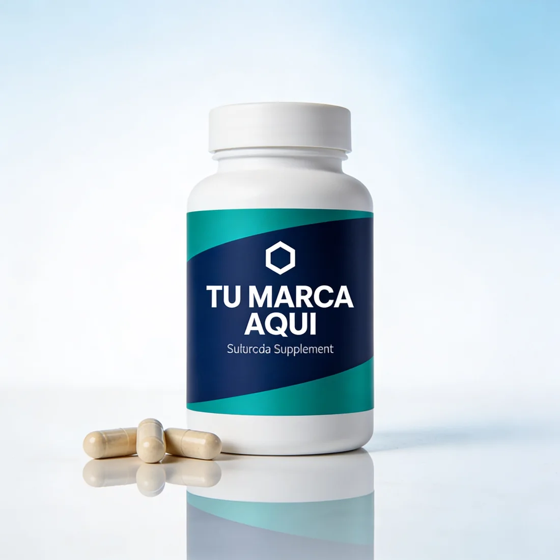 Frasco de suplemento con tu marca